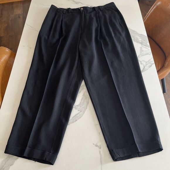 Tommy Bahama Silk Pants Mens Black Dress Casual Pleated Cuffed Straight 38x28.5 - Picture 1 of 14